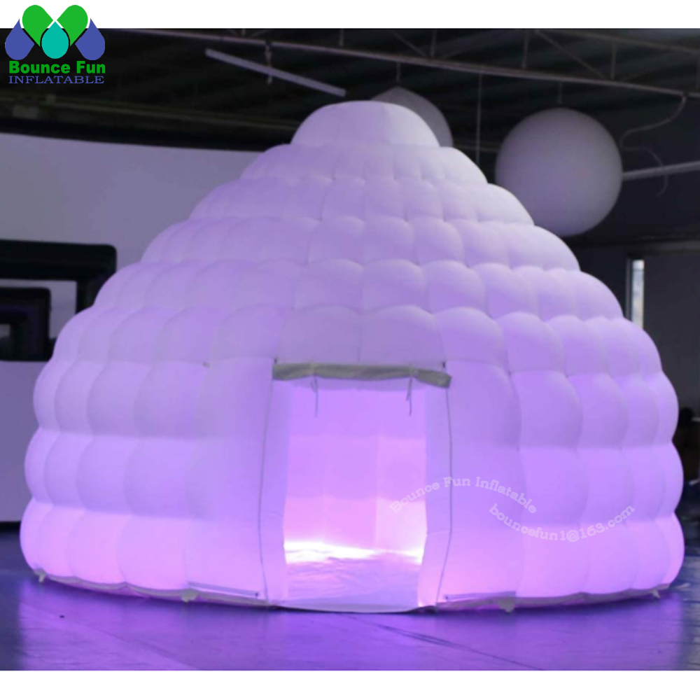 Outdoor Lighting Rental For Party - Weißes aufblasbares Iglu-Kuppelzelt mit LED-Leuchten, tragbares