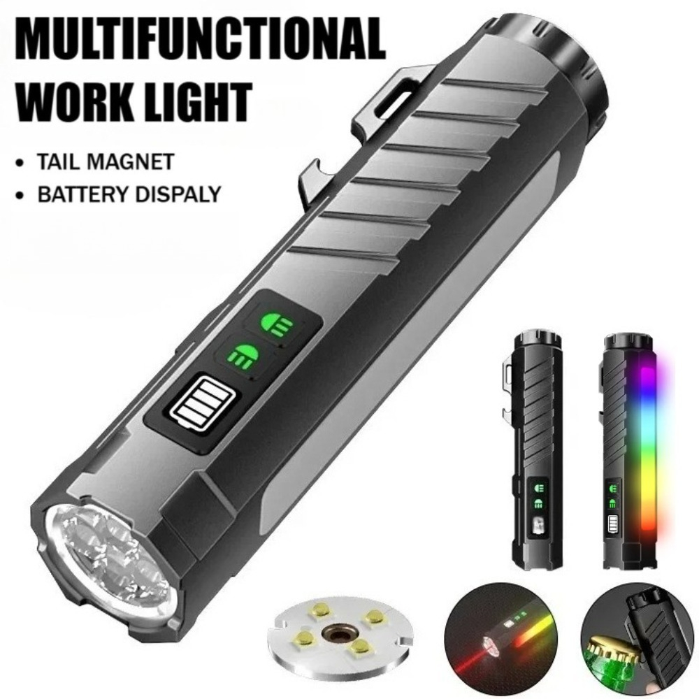 Outdoor Lighting Fixtures - Multifunktionale Starklicht-LED-Taschenlampe Wiederaufladbar mit Farbigem Neonlicht