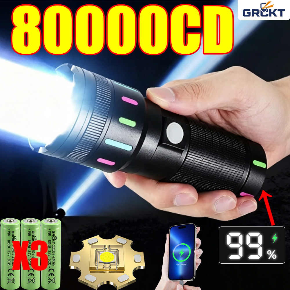 Outdoor Lighting Construction - 80000CD Leistungsstärkste LED-Taschenlampe Hochleistungs-Taktische Jagd-Taschenlampe Wiederaufladbare