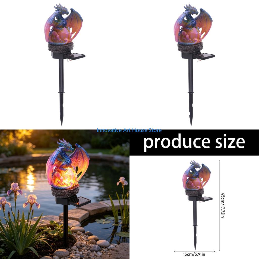 Outdoor Lighting Accent - E1PC Harz-Drachen-Gartenpfahl-Lichtstatue für Veranda-Eingang und Rasen-Akzent